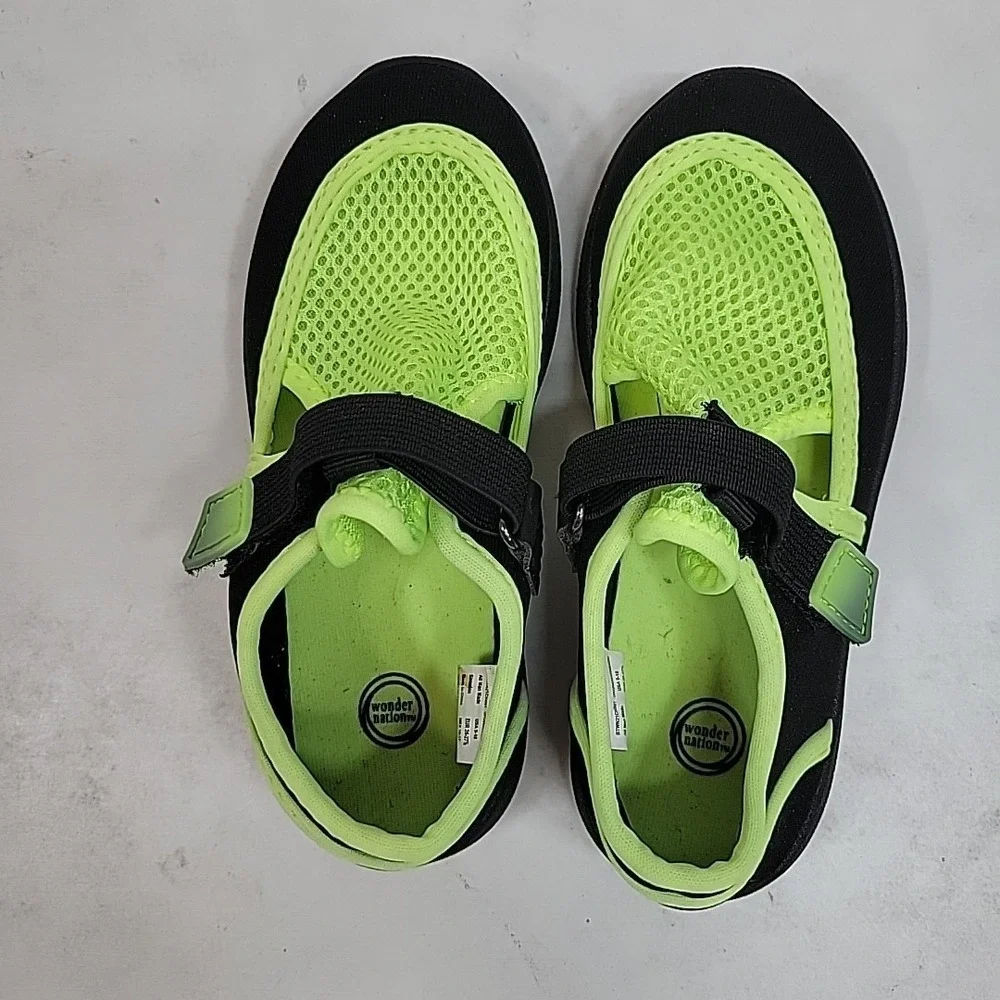 Wonder Nation‎ Toddler Water Shoes Sz 9-10 Neon Green Black Mesh Strap Comfy